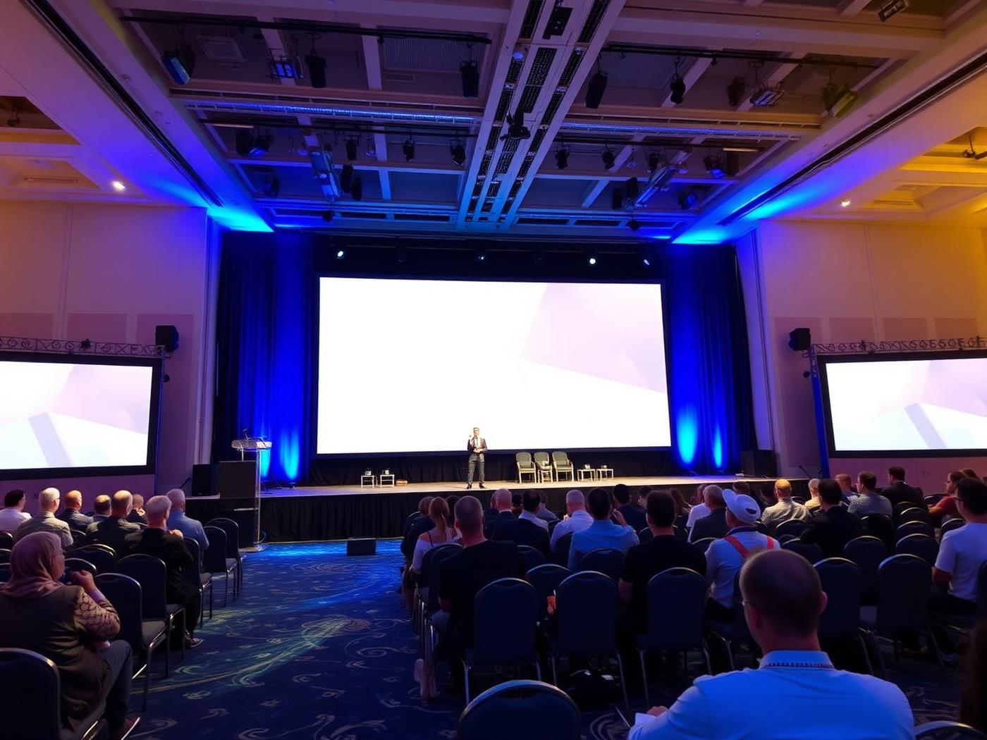 Large LED screen and stage set at a conference in Abu Dhabi