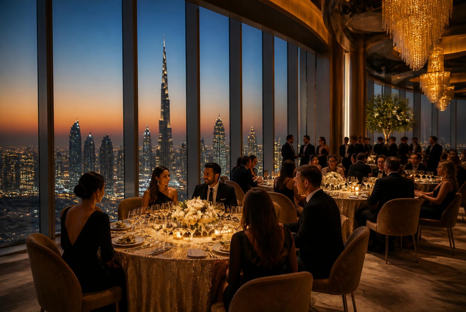 Corporate awards night in a Dubai ballroom overlooking the skyline