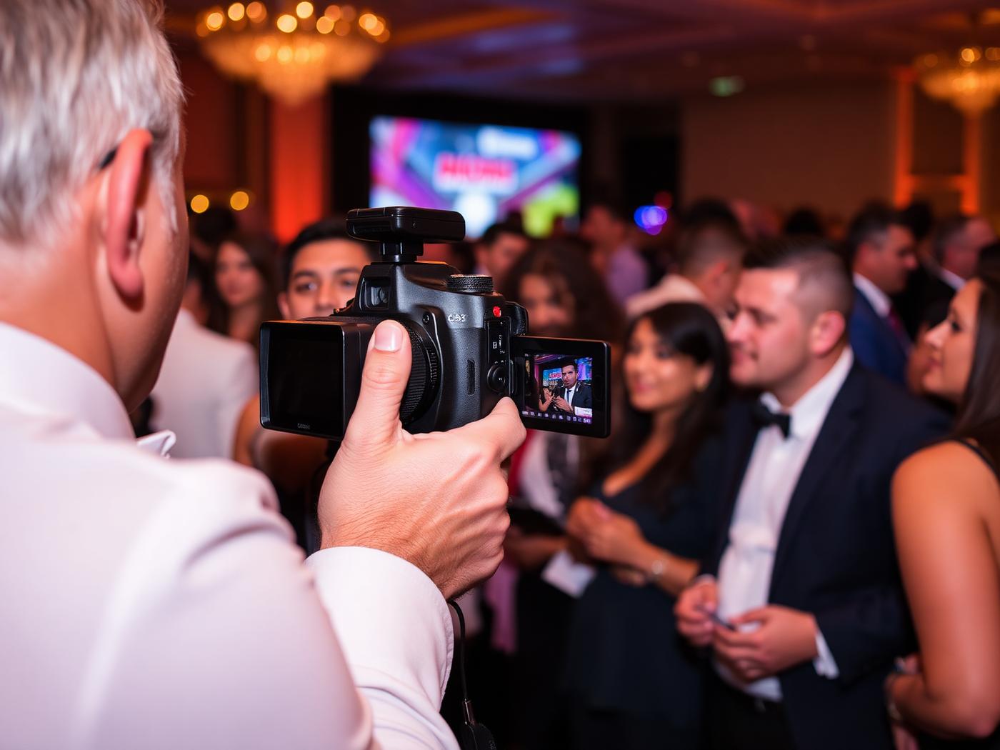 Event photographer covering guests at a corporate evening event