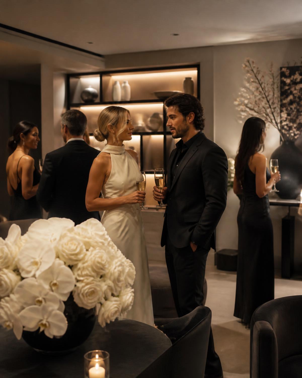 Private celebration venue styled with décor and lighting